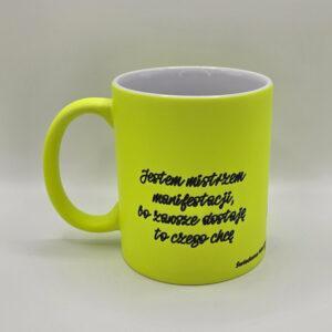 Kubek matowy FLUO żółty z afirmacjami po obydwu stronach