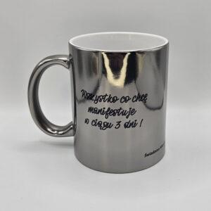 Kubek platerowany srebrny z afirmacjami po obydwu stronach