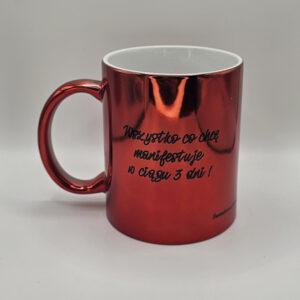 Kubek platerowany czerwony z afirmacjami po obydwu stronach