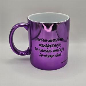 Kubek platerowany fioletowy z afirmacjami po obydwu stronach