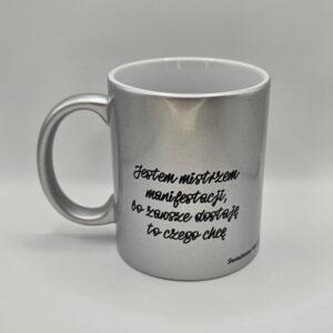 Kubek srebrny ALU z afirmacjami po obydwu stronach