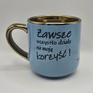 Elegancki kubek z afirmacjami po obydwu stronach - niebieski 400 ml