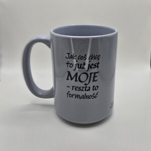 Kubek matowy light niebieski z afirmacjami po obydwu stronach - 440 ml