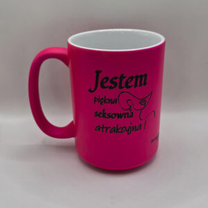 Kubek matowy FLUO różowy z afirmacjami po obydwu stronach - 440 ml
