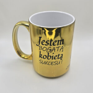 Błyszczący złoty kubek z afirmacjami po obydwu stronach 440 ml