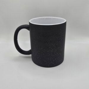 Kubek magiczny czarny z brokatem z afirmacjami po obydwu stronach - 330 ml